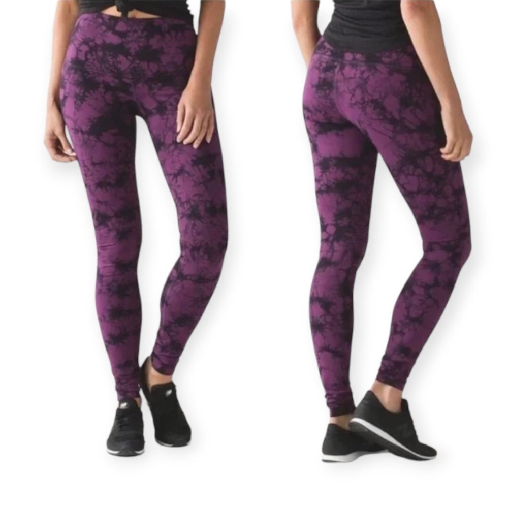 Lululemon Wunder Under Leggings Purple Black Tie Dye High Rise Full Length Sport